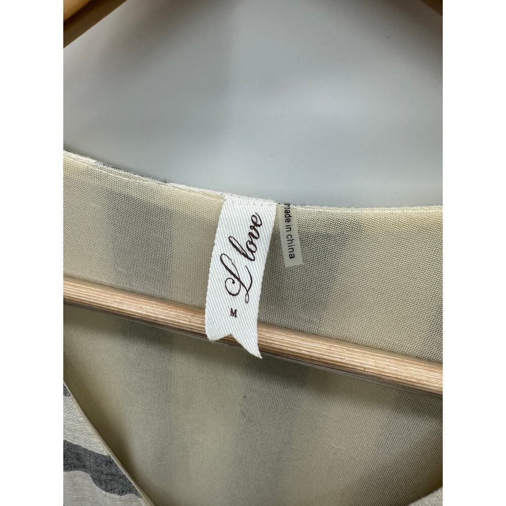 L Love Dress Women Medium Gray Cream Striped Button Down Midi Lagenlook‎ Minimal - Picture 5 of 7